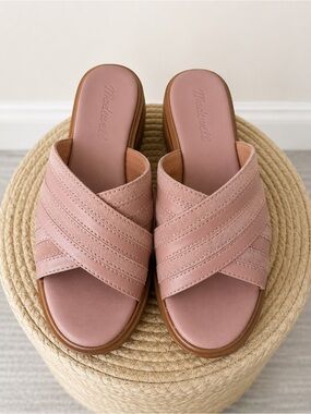 Madewell Blush Pink Leather Crossover Slide Sandals Size 5.5